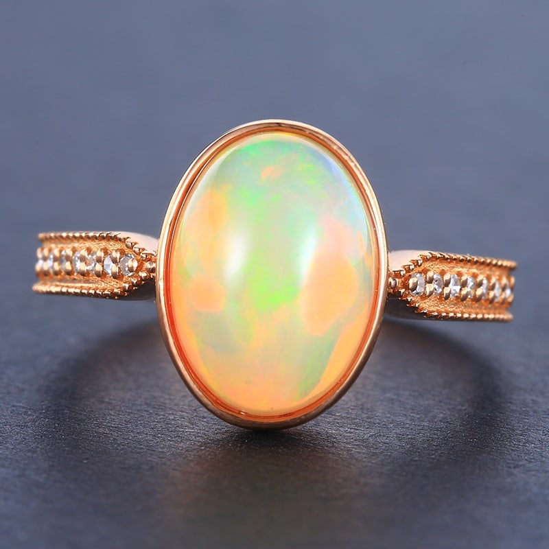 14k Gold 2.39 Ctw Natural Opal & Diamond Ring (1 of 7)