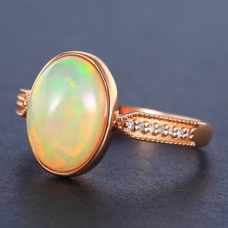 14k Gold 2.39 Ctw Natural Opal & Diamond Ring - 4