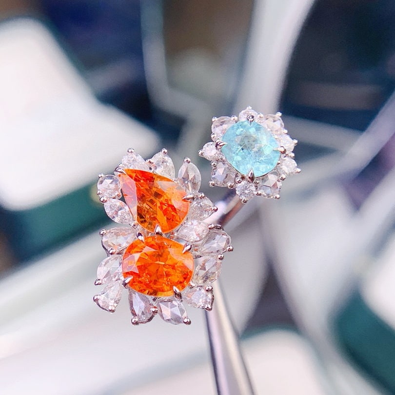 14k Gold 2.86 Ctw Natural Spessartine & Paraiba Tourmaline Ring - 3