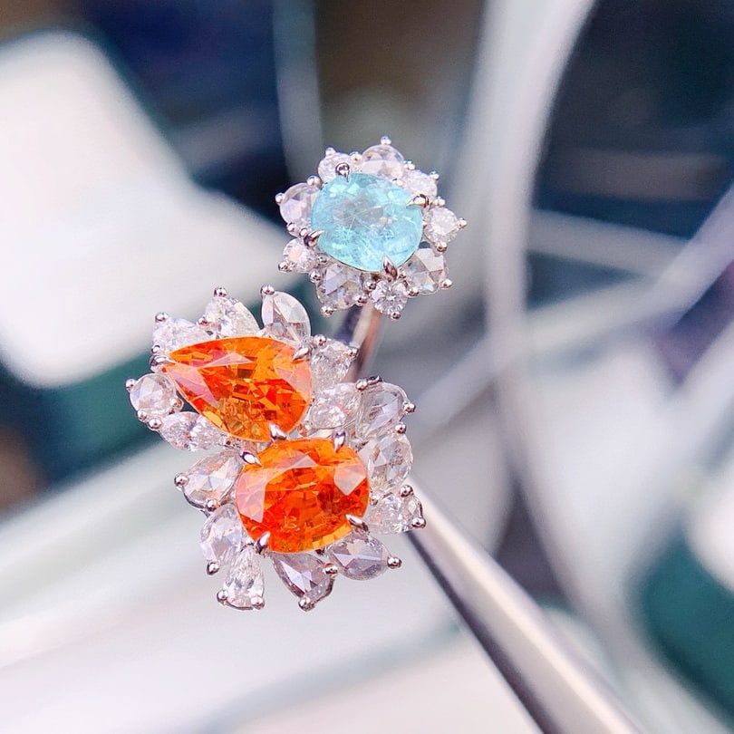 14k Gold 2.86 Ctw Natural Spessartine & Paraiba Tourmaline Ring - 4