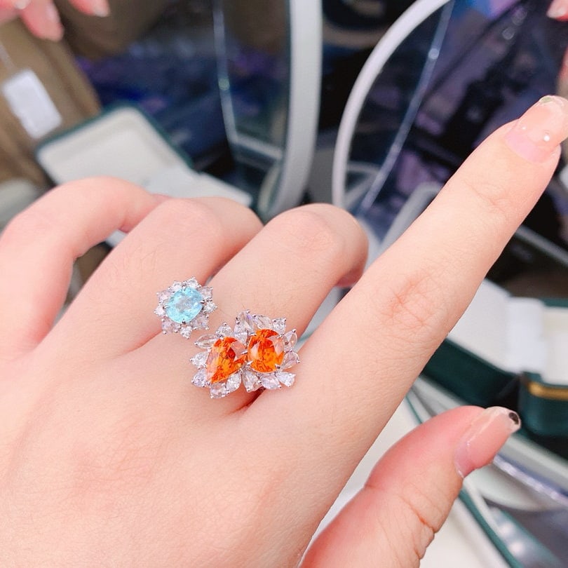 14k Gold 2.86 Ctw Natural Spessartine & Paraiba Tourmaline Ring - 6