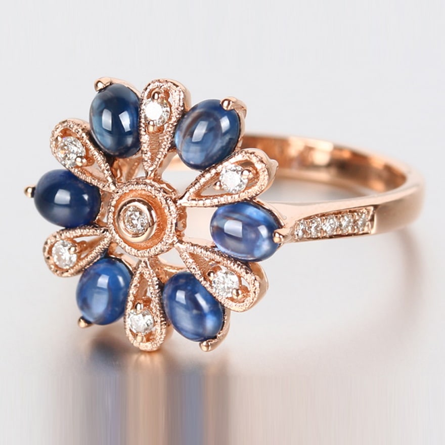 14k Gold 1.66 Ct Natural Sapphire & Diamond Ring - 4