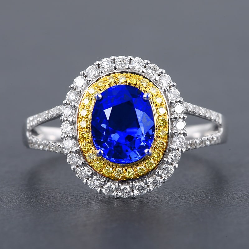 14k Gold 1.67 Ctw Natural Sapphire & Diamond Ring: Ref:230955152 // gold content:14k gold // ring size:7. 25us // // main gemstone:sapphire // shape:oval // carat weight:1. 35ct // color:cornflower blue // treatment:natural // // adjacent gemstone