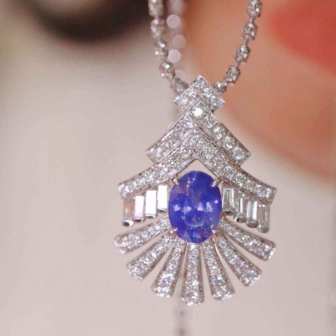 14k Gold 1.68 Ctw Natural Sapphire & Diamond Pendant( Without Chain ): Ref:230955173 // gold content:14k gold // main gemstone:sapphire // shape:oval // carat weight:1. 08ct // color:purple // treatment:natural // // adjacent gemstone 2 : diamond // shape:multiply //