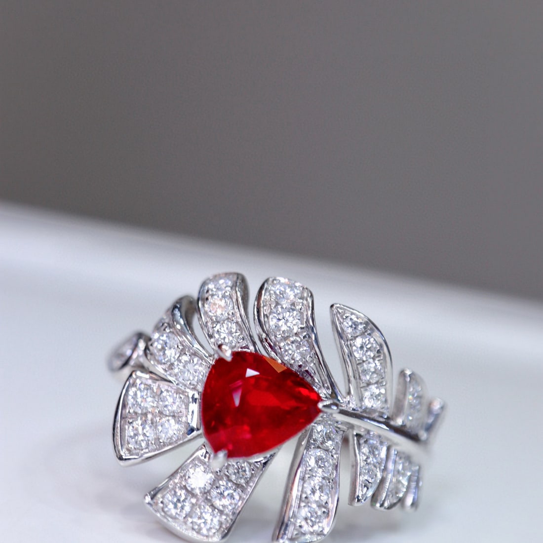 14k Gold 1.63 Ctw Natural Ruby & Diamond Ring: Ref:230955193 // gold content:14k gold // ring size:7. 25us // // main gemstone:ruby // shape:pear // carat weight:1. 13ct // color:pigeonblood red // treatment:natural // // adjacent gemstone 2 : dia