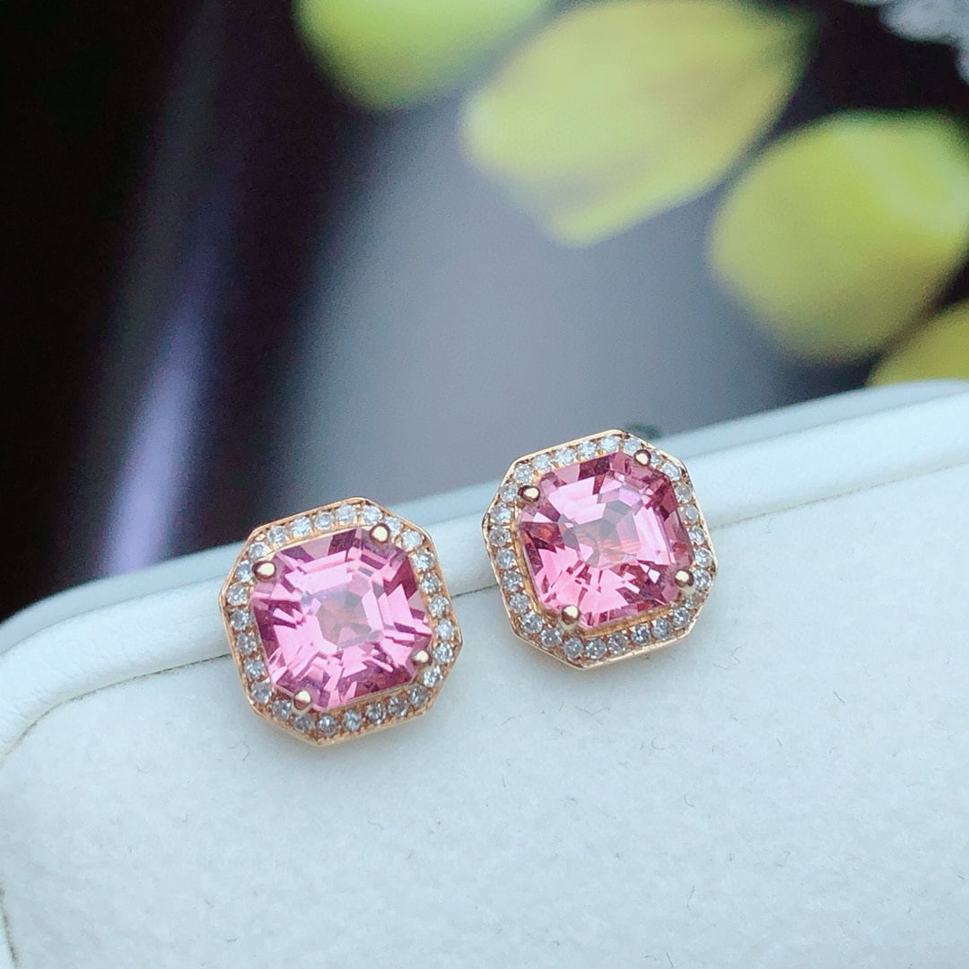 14k Gold 1.54 Ct Natural Tourmaline & Diamond Earrings - 2