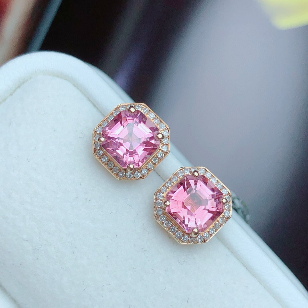 14k Gold 1.54 Ct Natural Tourmaline & Diamond Earrings - 3