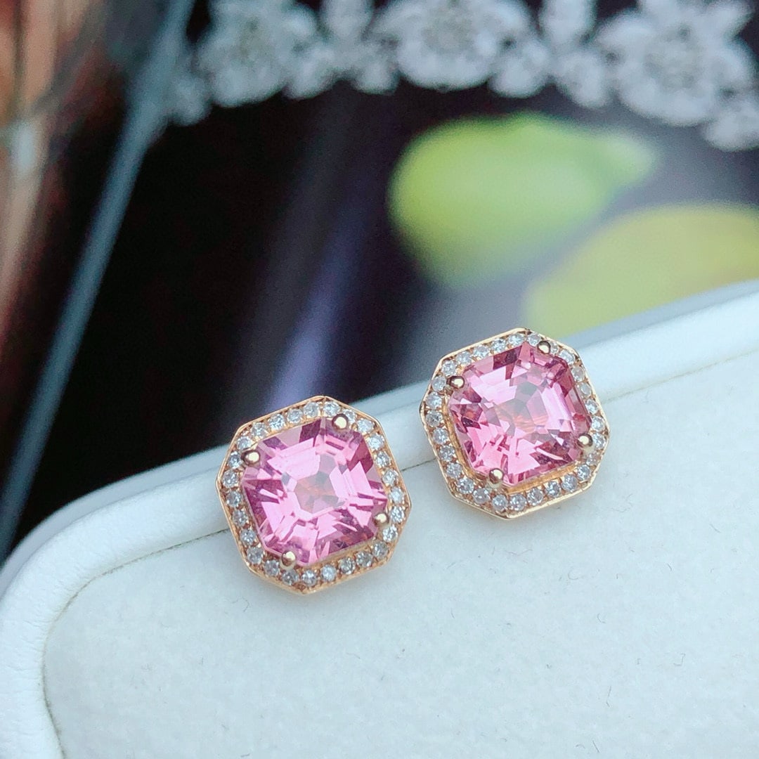 14k Gold 1.54 Ct Natural Tourmaline & Diamond Earrings - 5