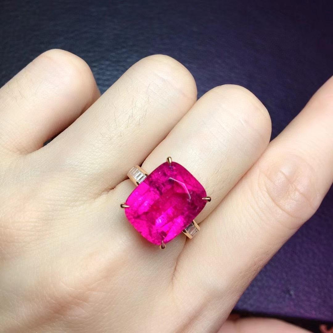 14k Gold 10.41 Ctw Natural Tourmaline & Diamond Ring - 3