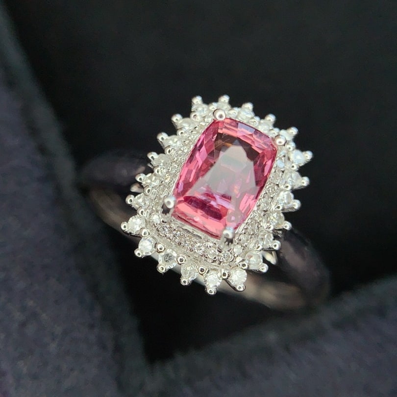 14k Gold 1.07 Ct Natural Padparadscha Sapphire & Diamond Ring - 5