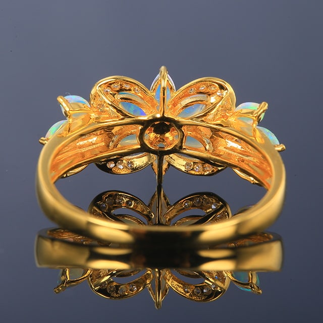 14k Gold 0.56 Ctw Natural Opal & Diamond Ring - 2