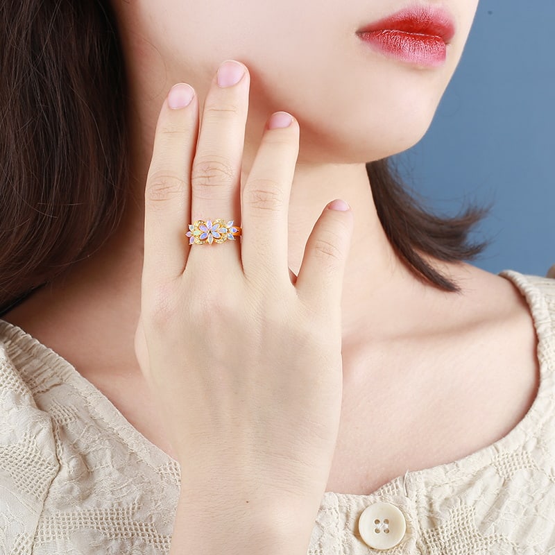 14k Gold 0.56 Ctw Natural Opal & Diamond Ring - 5