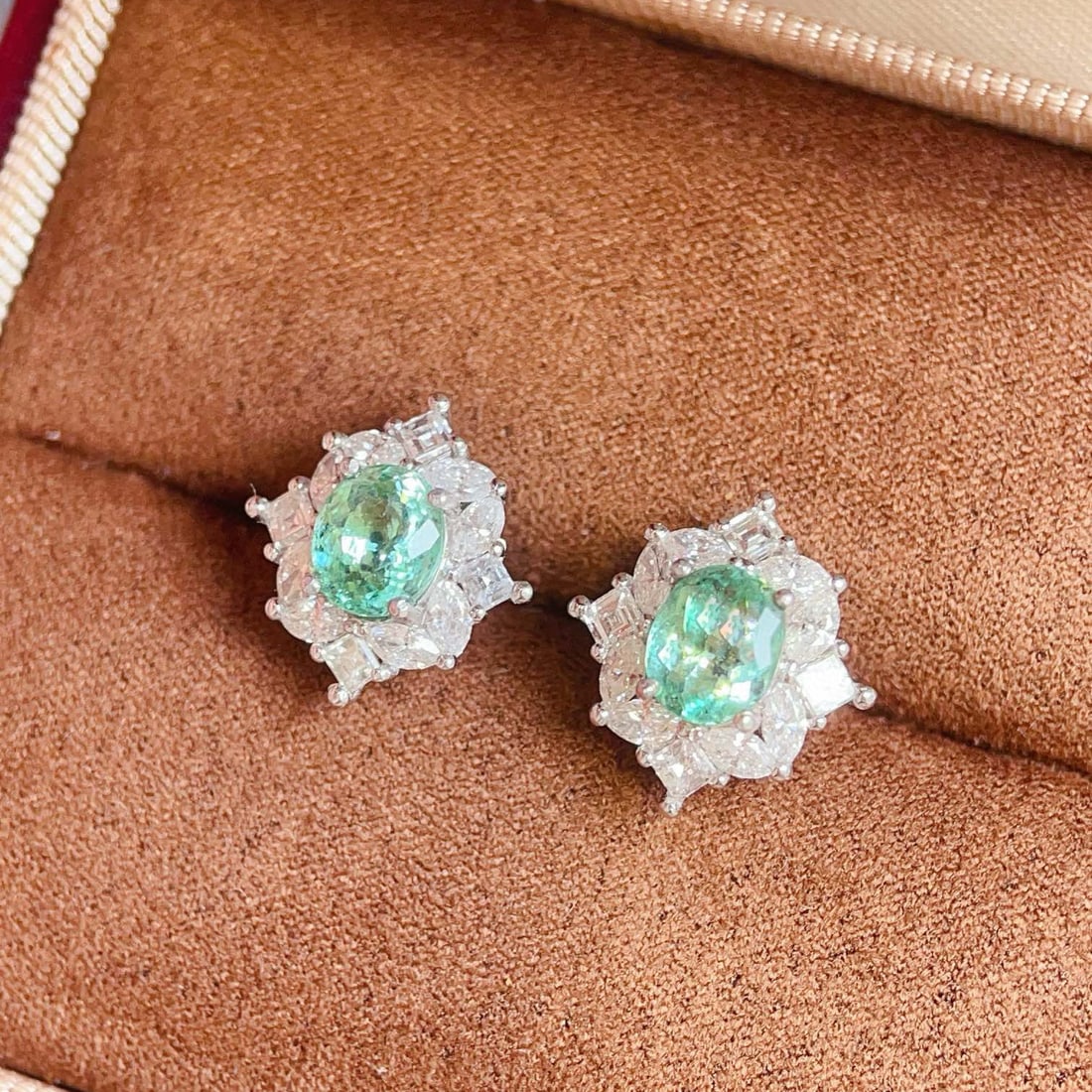 14k Gold 3.16 Ctw Natural Paraiba Tourmaline & Diamond Earrings - 3