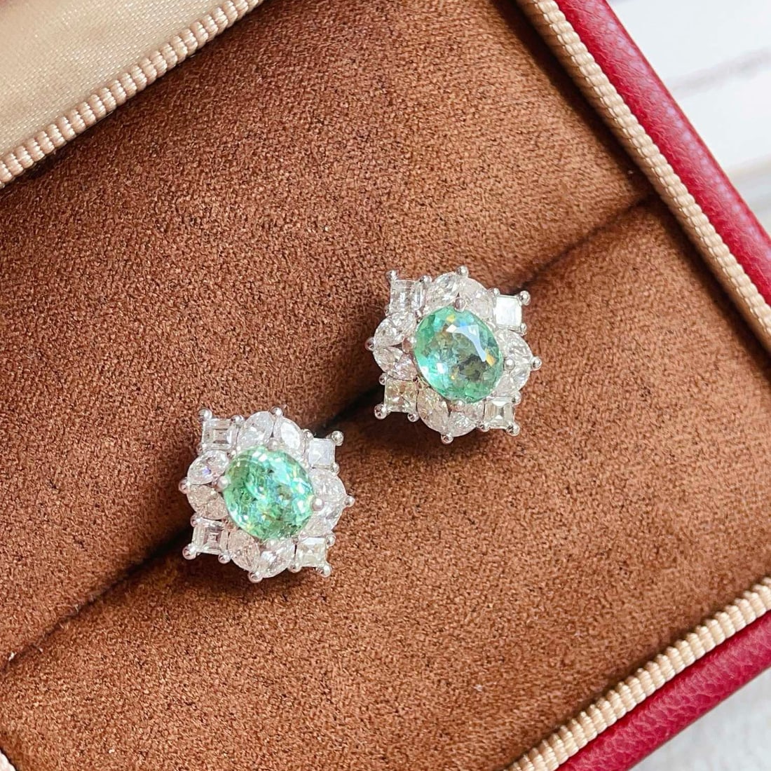 14k Gold 3.16 Ctw Natural Paraiba Tourmaline & Diamond Earrings - 6