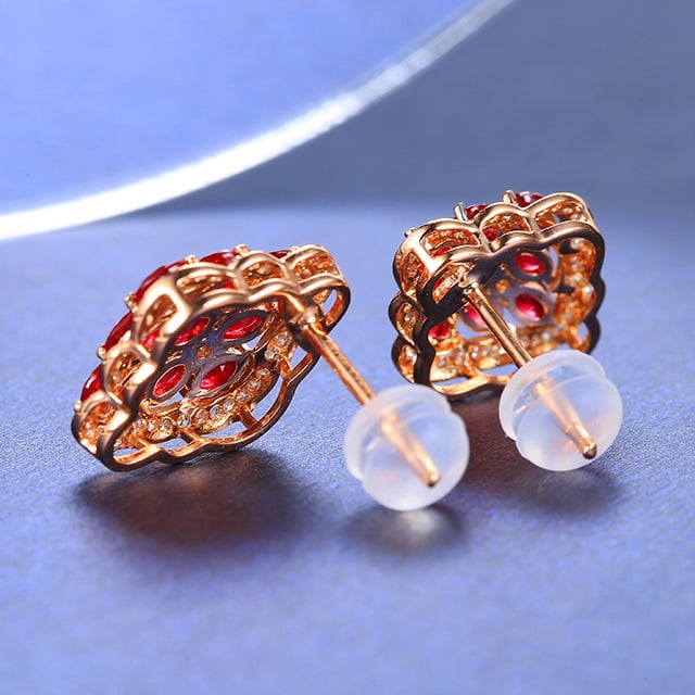 14k Gold 2.08 Ctw Vivid Red Natural Ruby & Diamond Earrings - 3