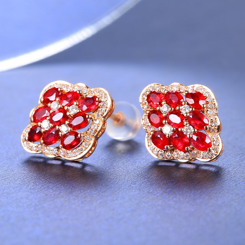 14k Gold 2.08 Ctw Vivid Red Natural Ruby & Diamond Earrings - 4