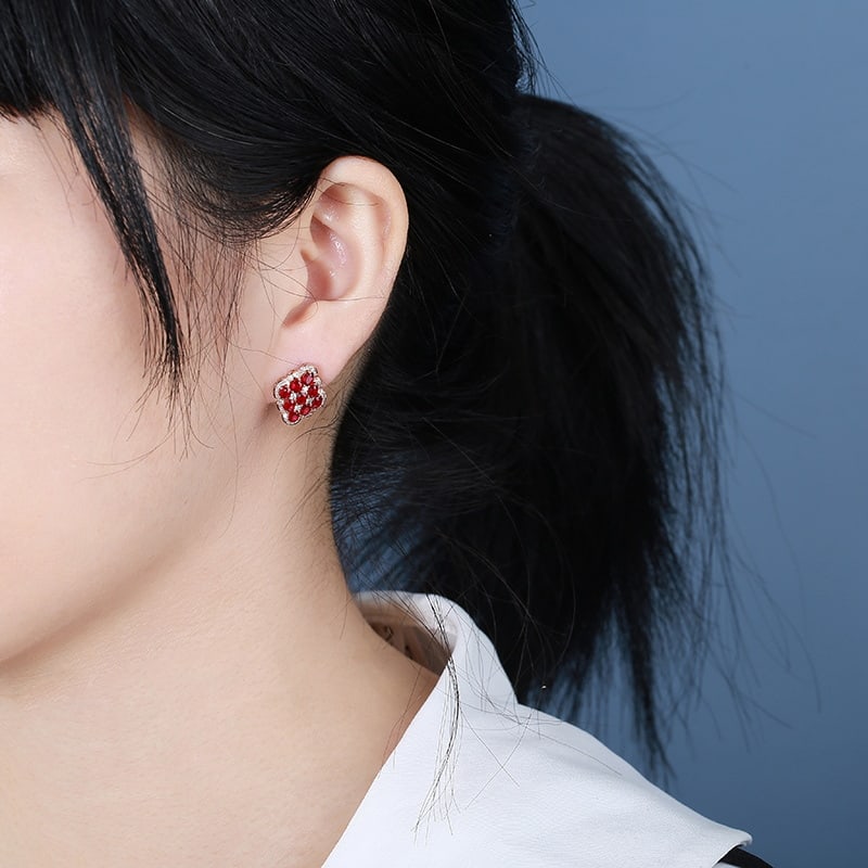 14k Gold 2.08 Ctw Vivid Red Natural Ruby & Diamond Earrings - 5