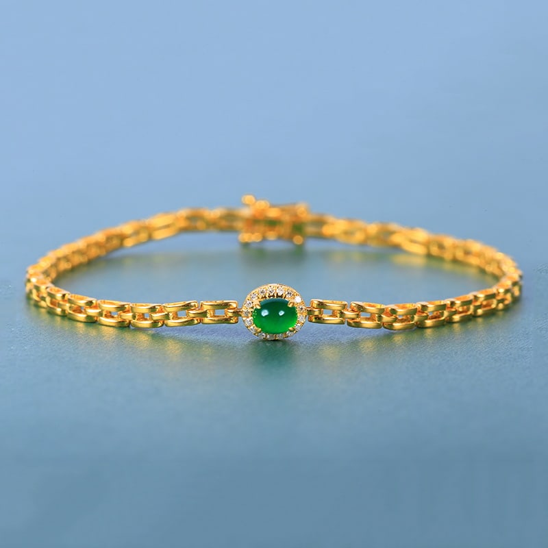14k Gold 0.60 Ctw Vivid Green Natural Emerald & Diamond Bracelet: Ref:230951038 // gold content:14k gold // main gemstone:emerald // shape:oval // carat weight:0. 52ct // color:vivid green // treatment:natural // // adjacent gemstone 2 : diamond // number of