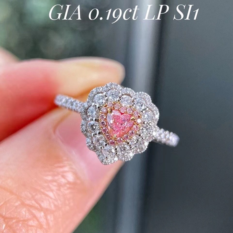 Gia Certified 14k Gold 0.74 Ctw Natural Pink Diamond & Diamond Ring: Ref:230951045 // gold content:14k gold // ring size:7. 25us // // main gemstone:pink diamond // certified:gia // shape:heart // carat weight:0. 19ct // clarity grade:si1 // color:pink //