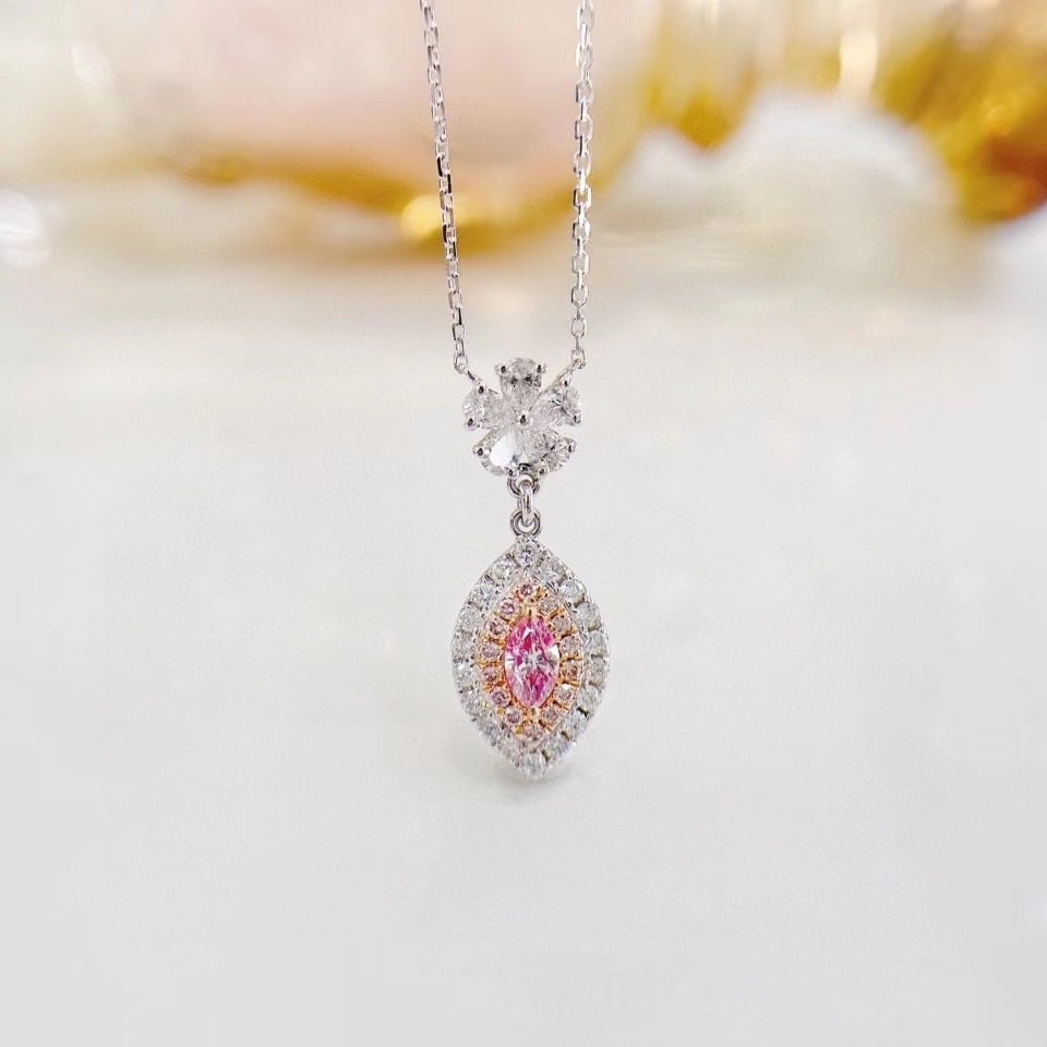 14k Gold 0.50 Ctw Natural Pink Diamond & Diamond Necklace: Ref:230951046 // gold content:14k gold // main gemstone:pink diamond // shape:marquise // carat weight:0. 12ct // color:pink // treatment:natural // // adjacent gemstone 2 : diamond // shape:multiply