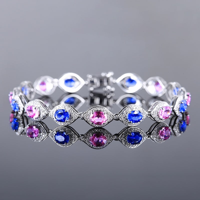 14k Gold 7.29 Ctw Natural Sapphire & Diamond Bracelet: Ref:230951062 // gold content:14k gold // main gemstone:sapphire // shape:oval // carat weight:6. 3ct // color:color // treatment:natural // // adjacent gemstone 2 : diamond // number of stones:330 //