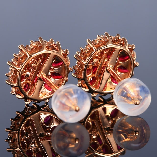 14k Gold 1.1 Ct Vivid Red Natural Ruby & Diamond Earrings - 2