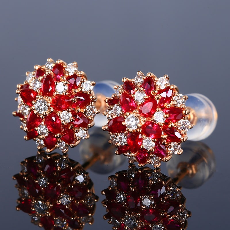 14k Gold 1.1 Ct Vivid Red Natural Ruby & Diamond Earrings - 3
