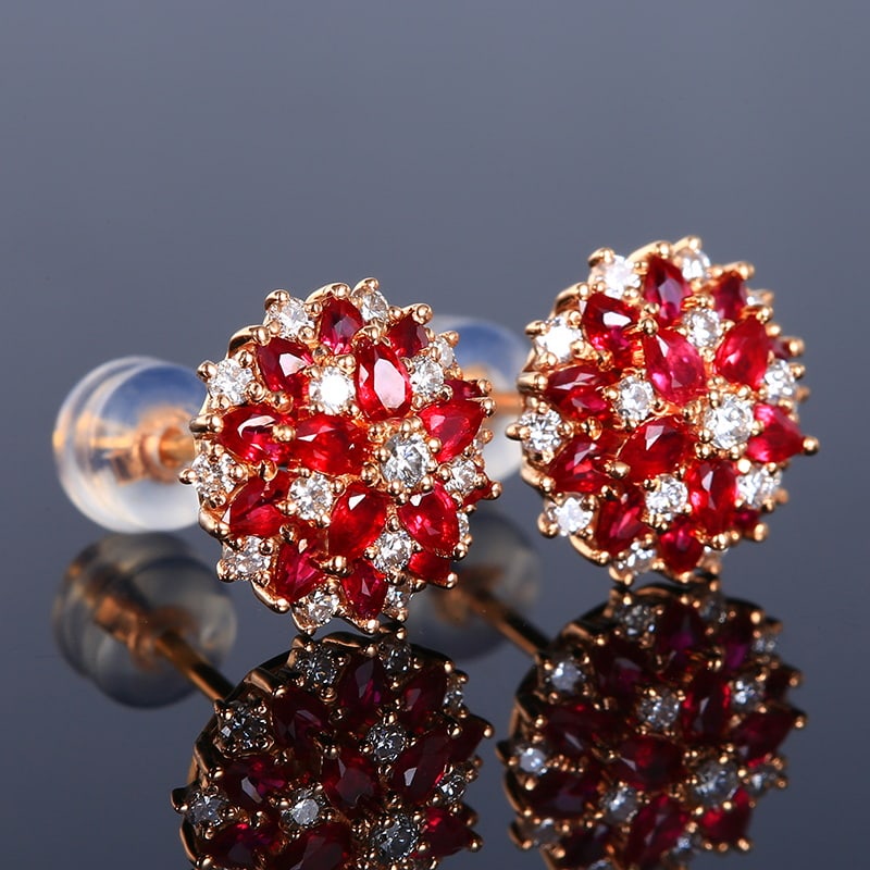 14k Gold 1.1 Ct Vivid Red Natural Ruby & Diamond Earrings - 5