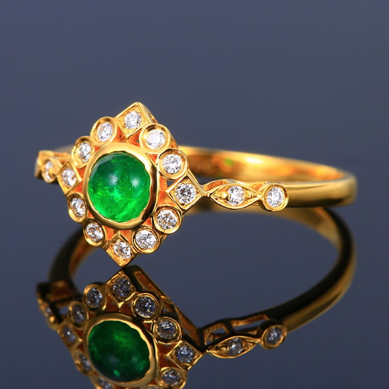 14k Gold 0.59 Ctw Vivid Green Natural Emerald & Diamond Ring - 3