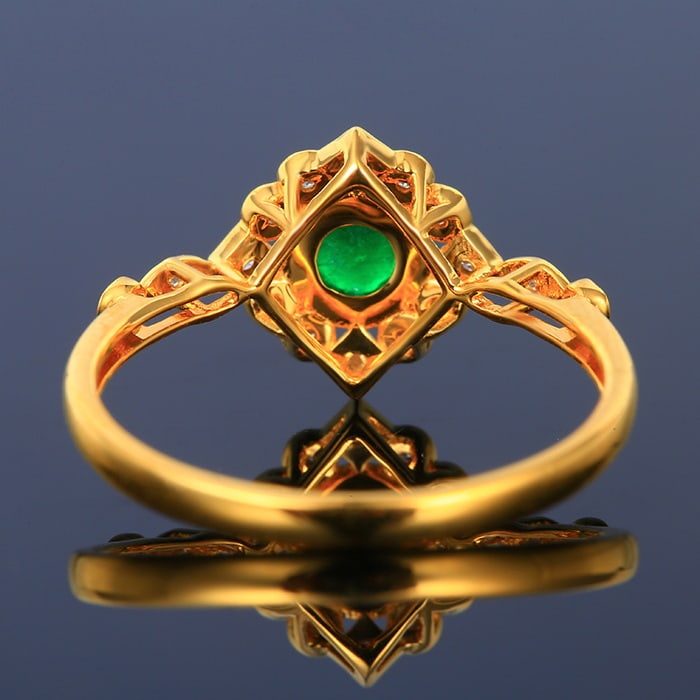 14k Gold 0.59 Ctw Vivid Green Natural Emerald & Diamond Ring - 6