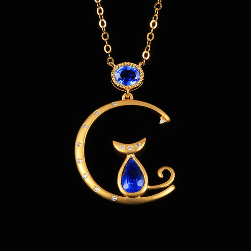 14k Gold 0.85 Ctw Natural Sapphire & Diamond Necklace: Ref:230951072 // gold content:14k gold // main gemstone:sapphire // shape:multiply // carat weight:0. 82ct // color:blue // treatment:natural // // adjacent gemstone 2 : diamond // number of