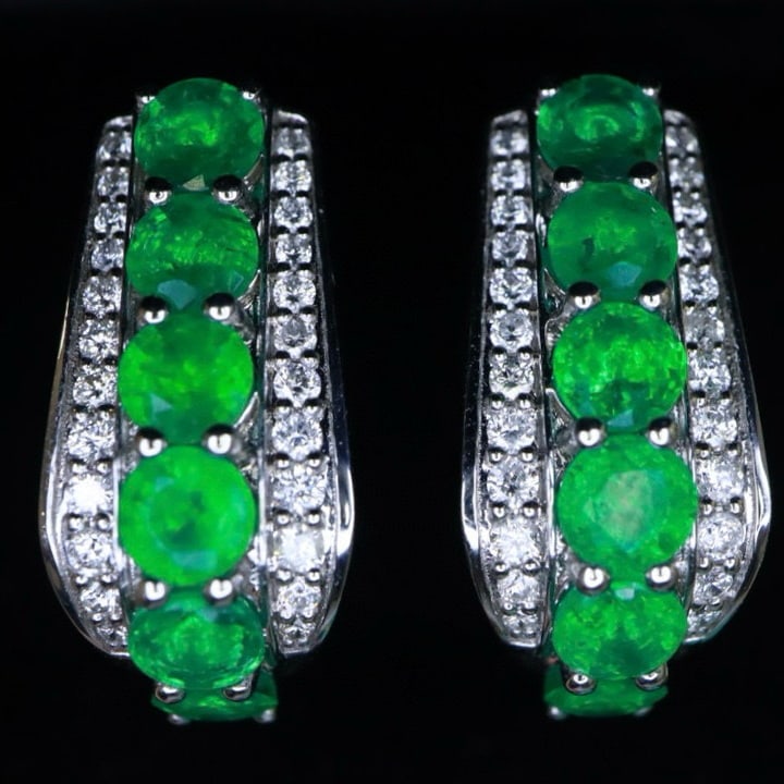 14k Gold 3.81 Ctw Vivid Green Natural Emerald & Diamond Earrings (1 of 8)