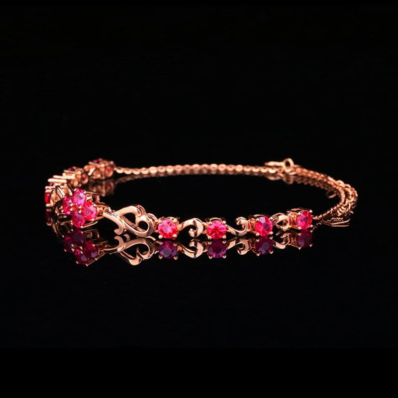 14k Gold 2.3 Ct Natural Ruby Bracelet - 2