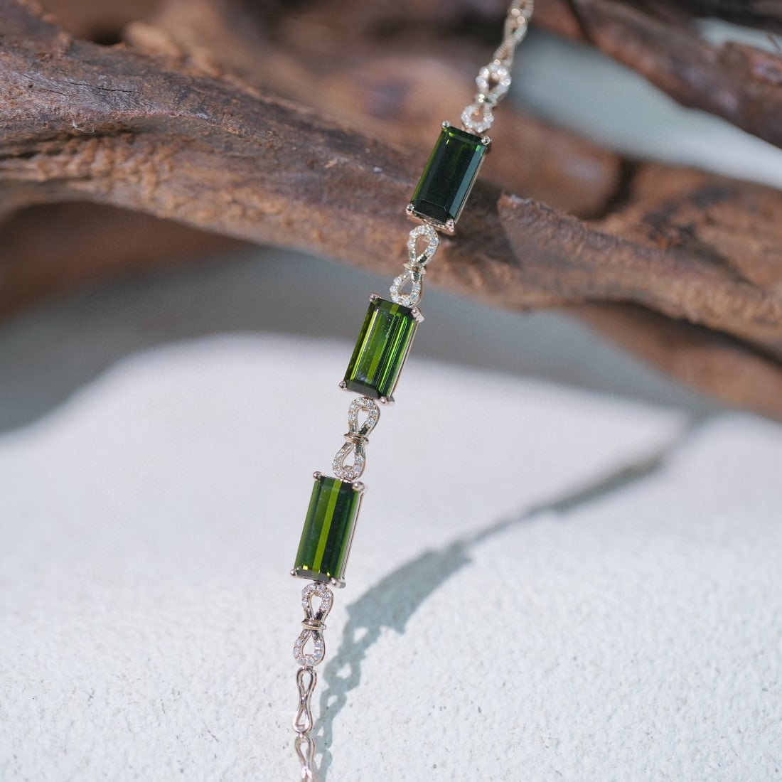 14k Gold 5.18 Ctw Natural Tourmaline & Diamond Bracelet - 5