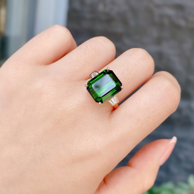 14k Gold 9.46 Ct Natural Tourmaline & Diamond Ring - 4