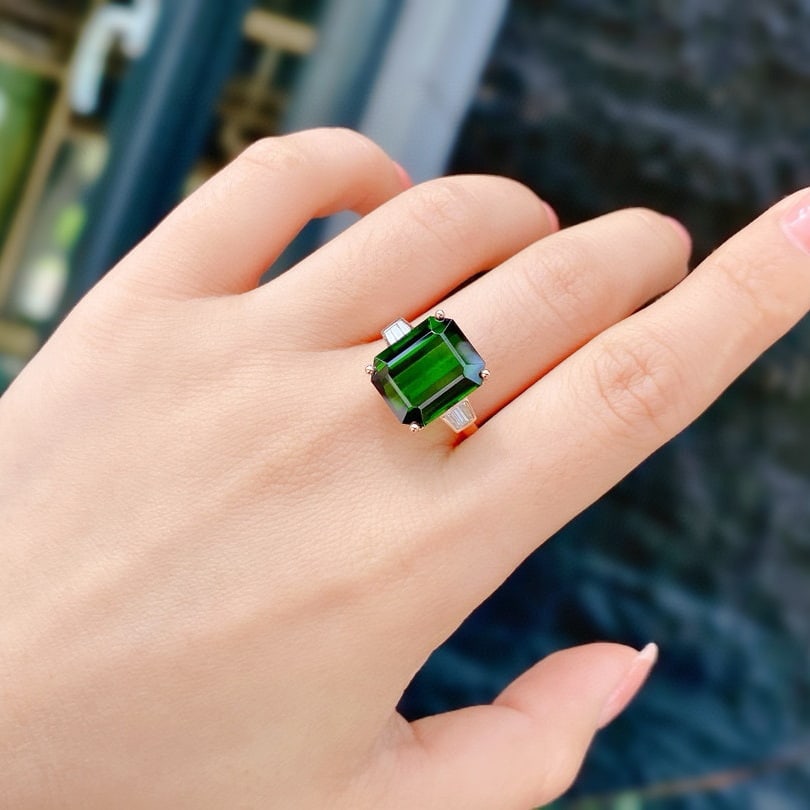 14k Gold 9.46 Ct Natural Tourmaline & Diamond Ring - 5