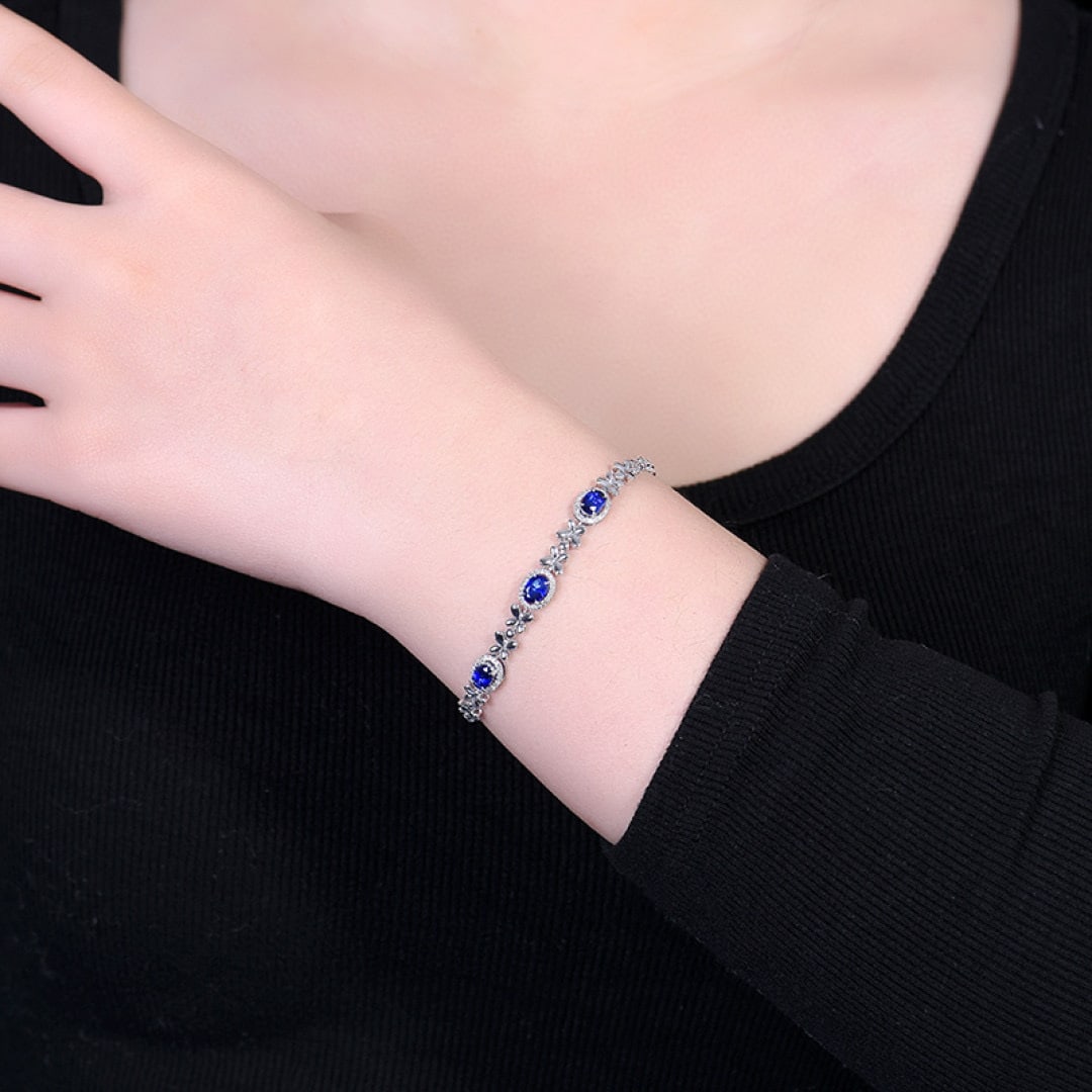 14k Gold 1.76 Ctw Vivid Blue Natural Sapphire & Diamond Bracelet - 6