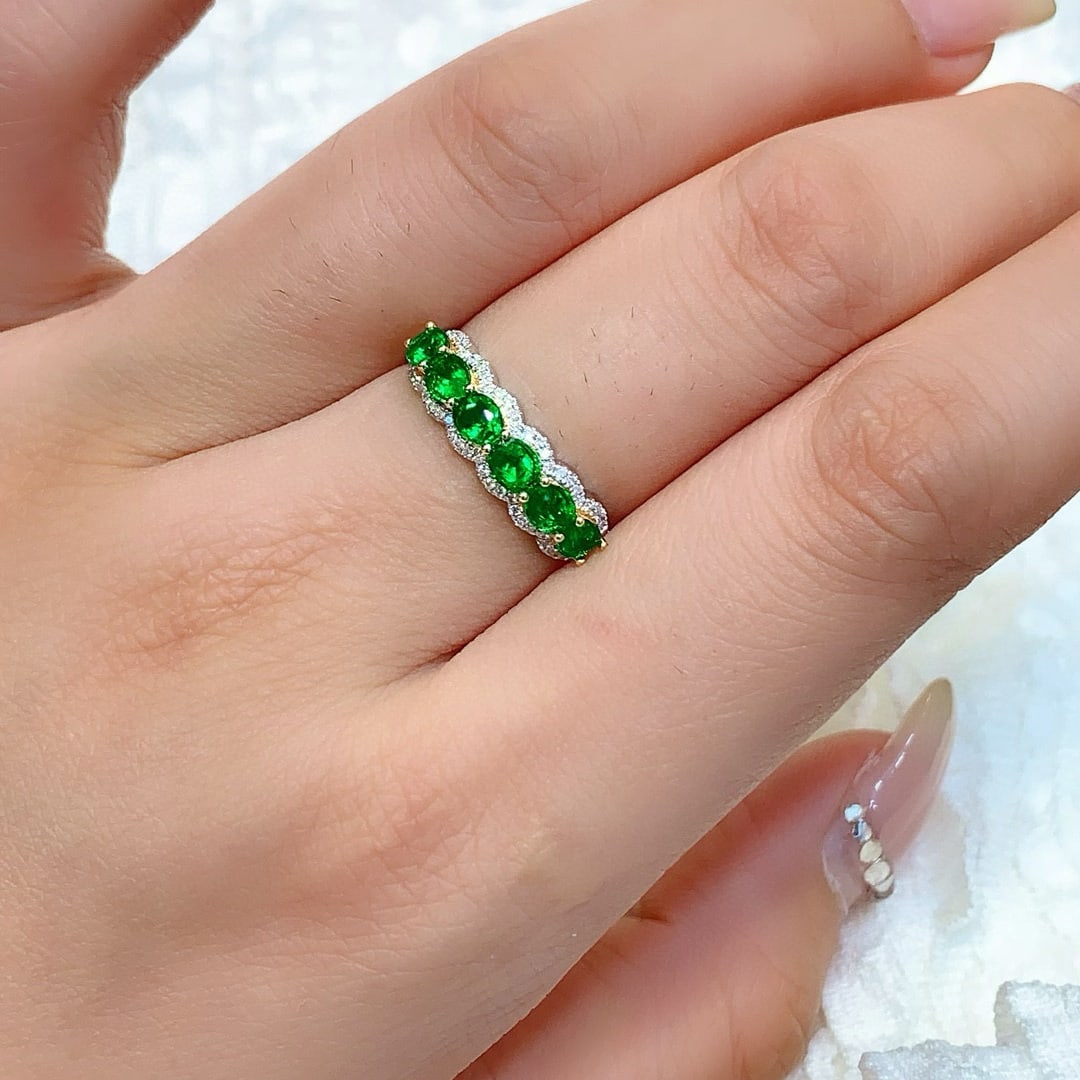 14k Gold 1.07 Ctw Vivid Green Natural Emerald & Diamond Ring - 6