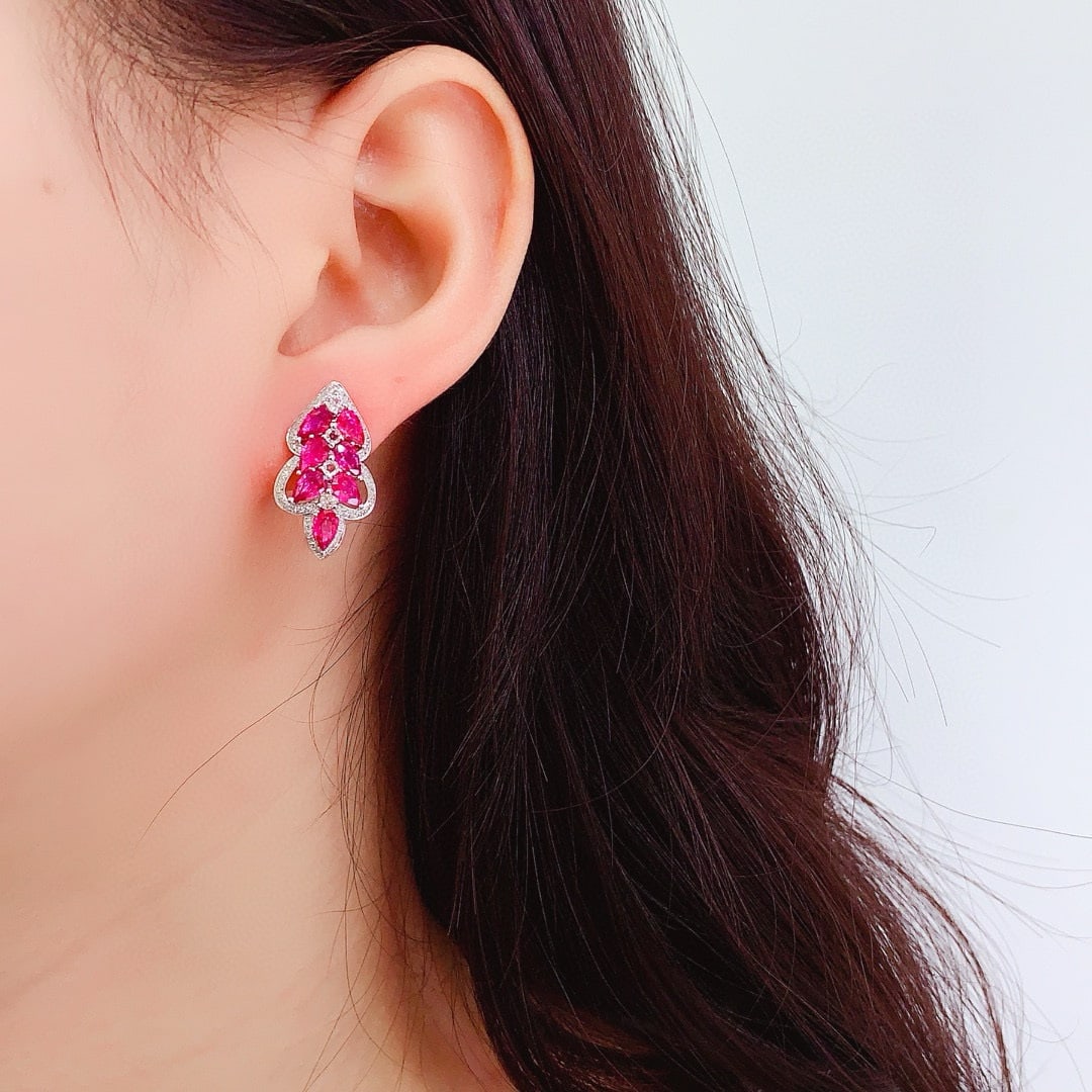 14k Gold 6.25 Ct Natural Ruby & Diamond Earrings - 3