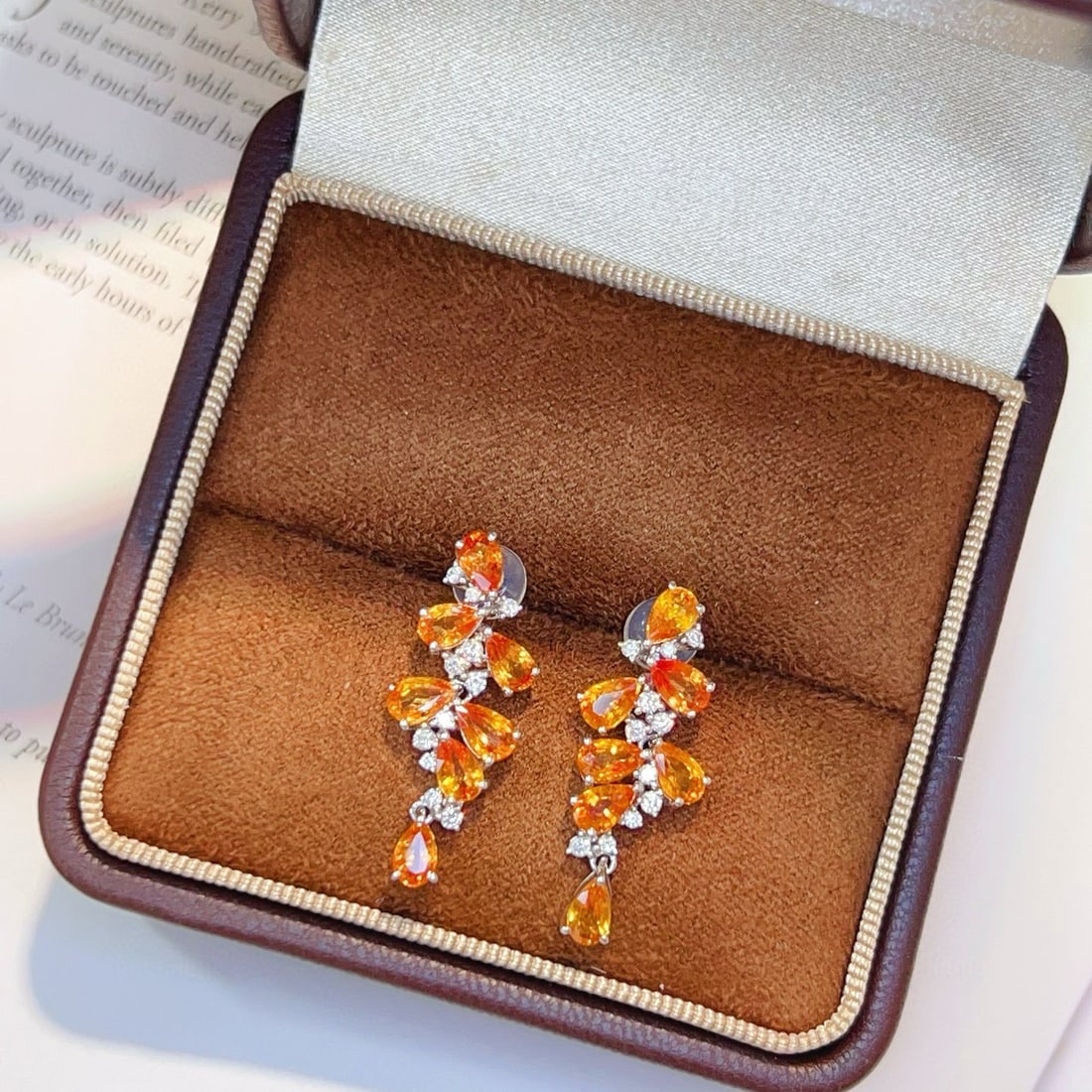 14k Gold 4.5 Ct Natural Sapphire & Diamond Earrings - 5