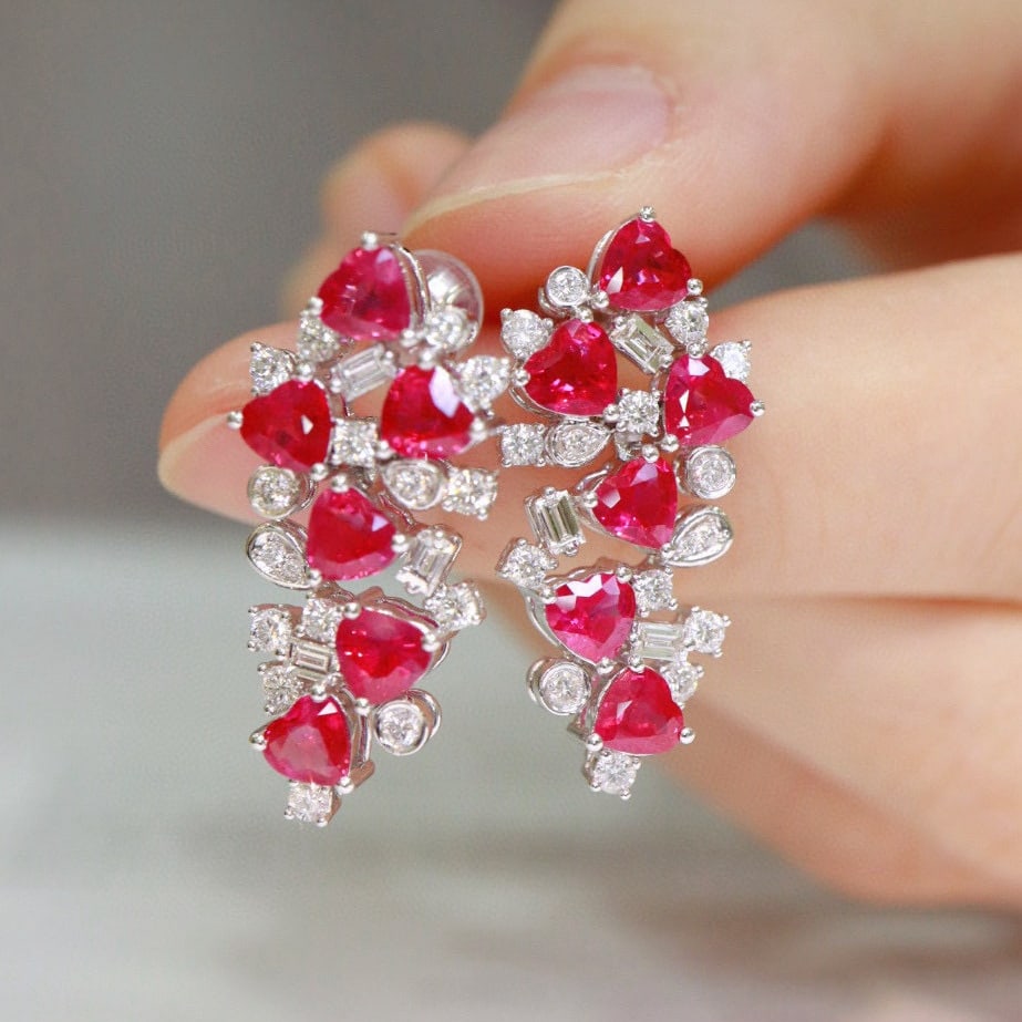 14k Gold 3.8 Ctw Natural Ruby & Diamond Earrings (1 of 8)