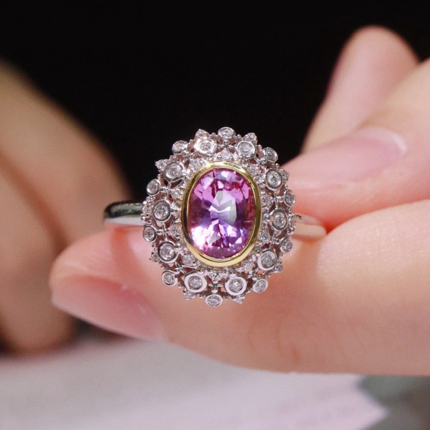 14k Gold 1.2 Ctw Natural Sapphire & Diamond Ring: Ref:230951186 // gold content:14k gold // ring size:7. 25us // // main gemstone:sapphire // shape:oval // carat weight:1. 1ct // color:pink // treatment:natural // // adjacent gemstone 2 : diamond