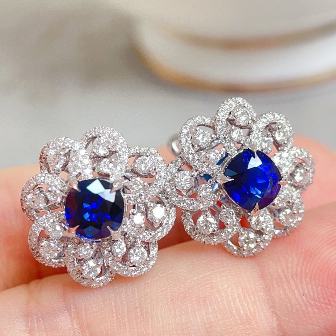 14k Gold 4.07 Ctw Natural Sapphire & Diamond Earrings - 3