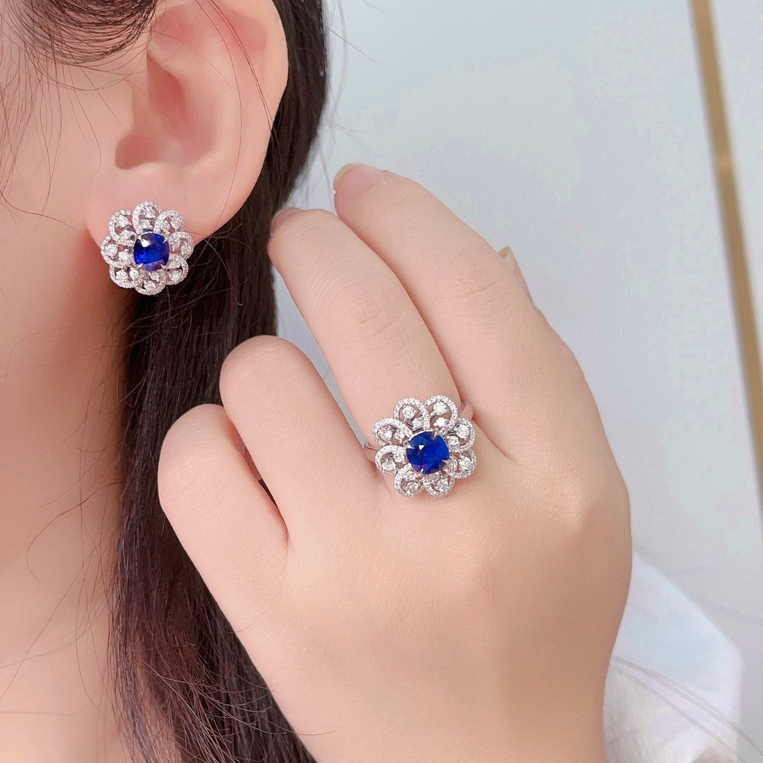 14k Gold 4.07 Ctw Natural Sapphire & Diamond Earrings - 4