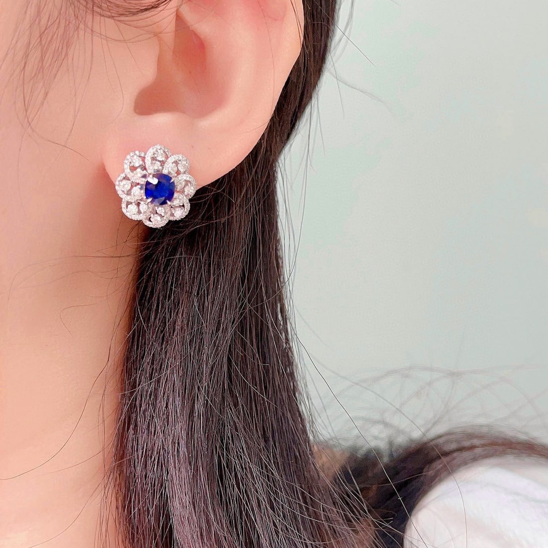 14k Gold 4.07 Ctw Natural Sapphire & Diamond Earrings - 5