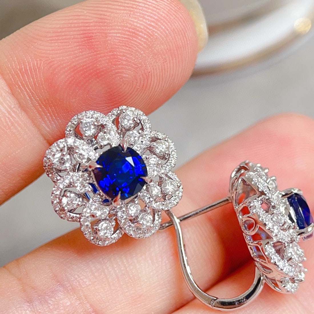 14k Gold 4.07 Ctw Natural Sapphire & Diamond Earrings - 6