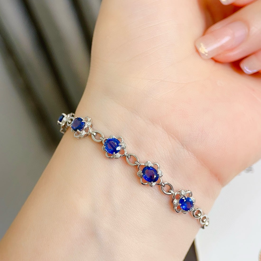 14k Gold 3 Ct Natural Sapphire & Diamond Bracelet - 4