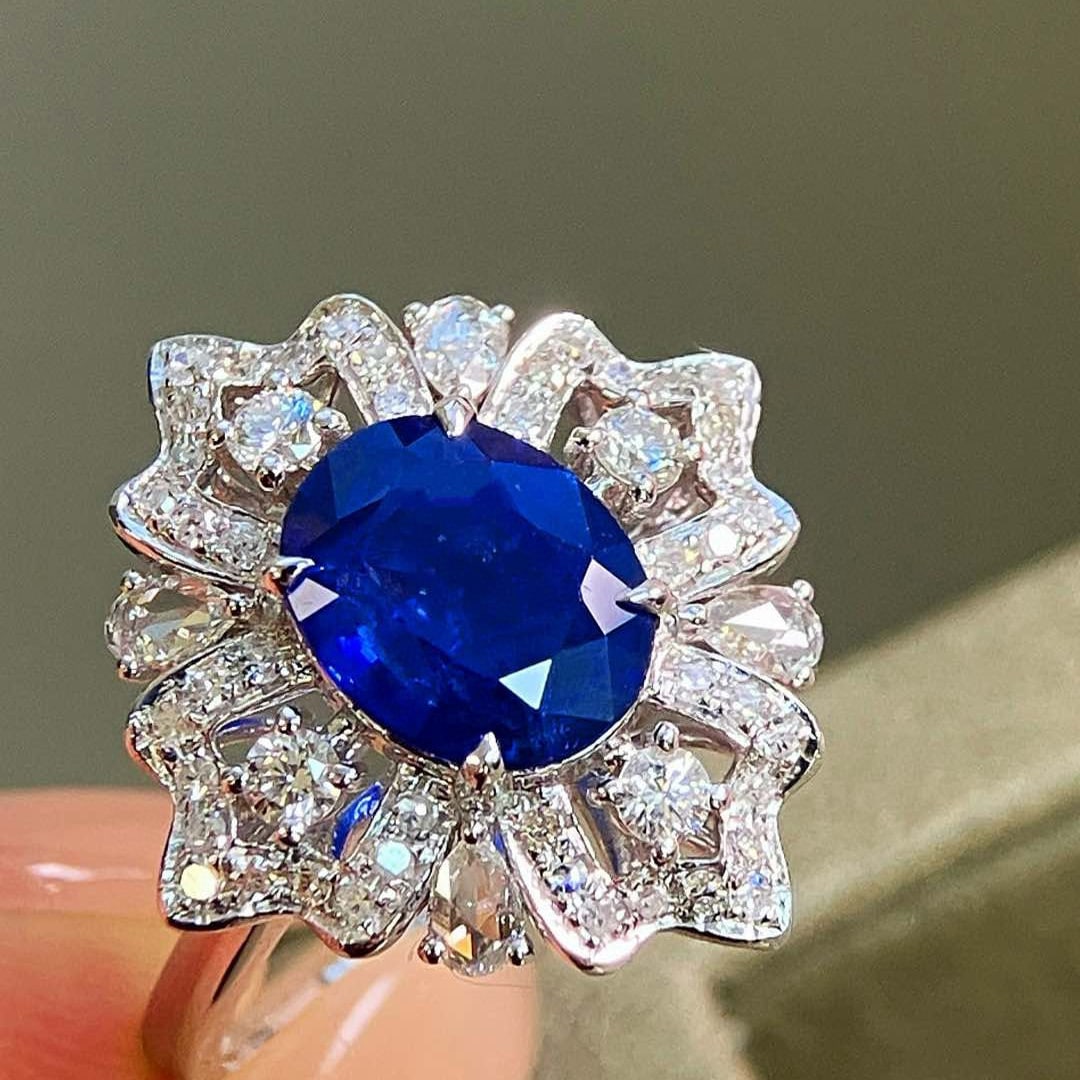 14k Gold 2.64 Ctw Natural Sapphire & Diamond Ring - 4