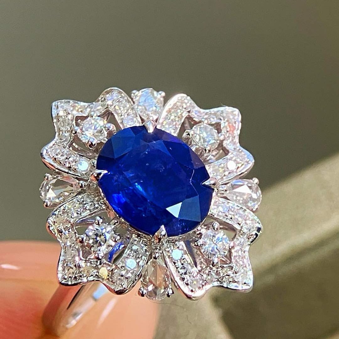 14k Gold 2.64 Ctw Natural Sapphire & Diamond Ring - 6