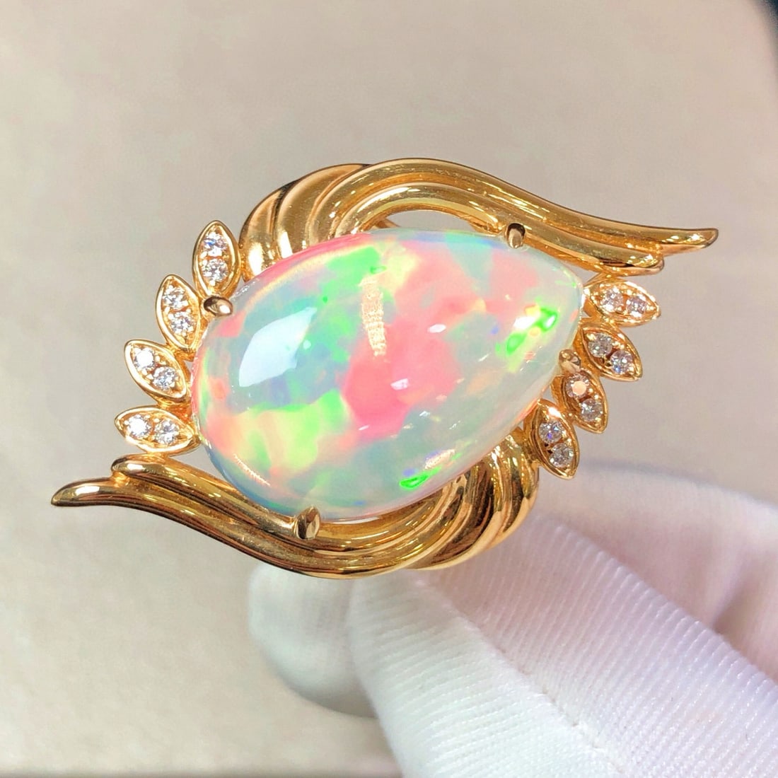 14k Gold 8.44 Ctw Natural Opal & Diamond Ring - 3